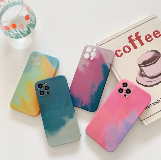 Funda iPhone Degradado Geométrico Pintura al Óleo - Silicona Suave Compatible con iPhone 12, 11, XR y más