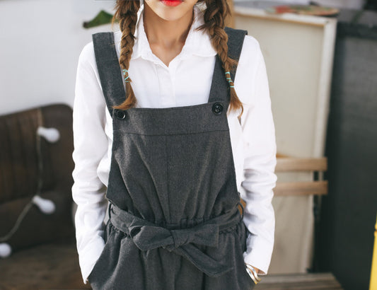 Pantalón Ancho Estilo Coreano de Cintura Alta con Peto Casual