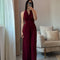 Jumpsuit Burgundy Elegante sin Espalda con Cordones