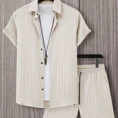 Camisa Manga Corta a Rayas con Solapa de Traje - Image 9