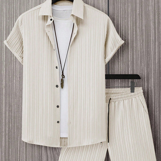 Camisa Manga Corta a Rayas con Solapa de Traje - Image 9