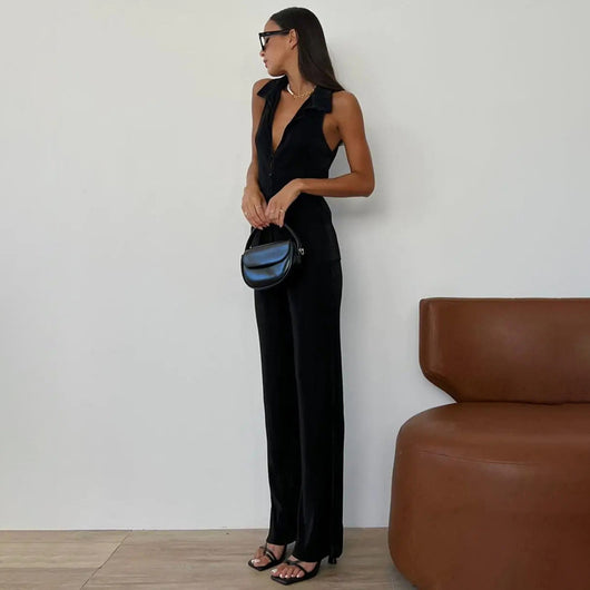 Conjunto Elegante: Blusa sin Mangas y Pantalón Plisado de Cintura Alta - Image 16