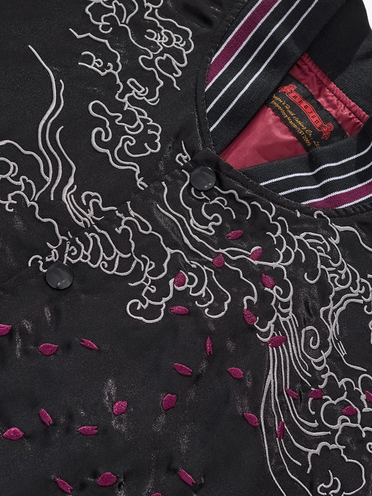 Chaqueta Béisbol Dragón Fuego Púrpura con Nubes Auspiciosas Bordadas - Image 13