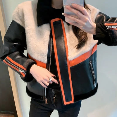 Chaqueta de Cuero para Motociclista con Pelaje Sintético Integrado - Image 3