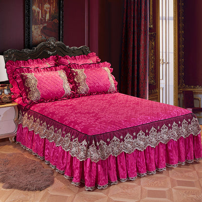 Falda de Cama Acolchada Terciopelo Estilo Coreano Color Sólido - Image 8