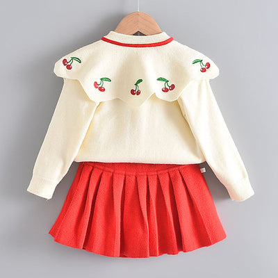 Conjunto de Dos Piezas Tejido Estilo Occidental para Niñas - Suéter y Falda Manga Larga - Image 4