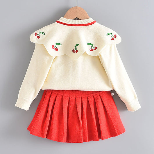 Conjunto de Dos Piezas Tejido Estilo Occidental para Niñas - Suéter y Falda Manga Larga - Image 4