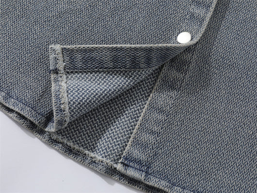 Camisa Denim Blanca Desgastada Estilo Urbano Punk para Hombre - Image 8