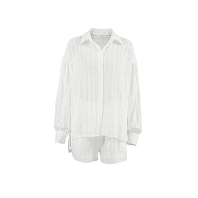 Conjunto de Blusa y Short Jacquard a Rayas Blancas para Mujer - Image 5
