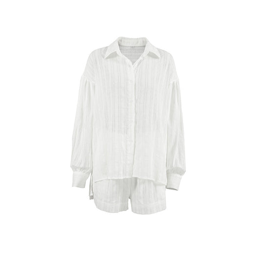Conjunto de Blusa y Short Jacquard a Rayas Blancas para Mujer - Image 5