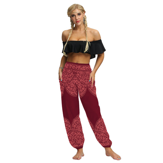 Pantalones Yoga Sueltos con Estampado Étnico y Cintas en Tobillos para Mujer - Image 39
