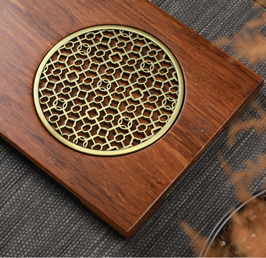 Bandeja de Té Retro de Madera Maciza con Abanico Decorativo - Image 13