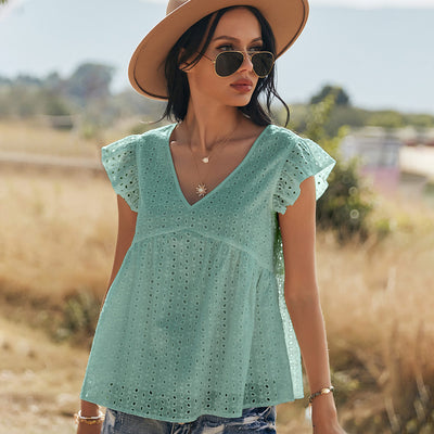 Blusa de Algodón con Mangas Volantes Bordadas - Image 12