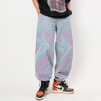Pantalones Vaqueros Tie-Dye Lavados Hombre Marca Americana Corte Recto Casual con Cordón - Image 3