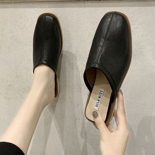 Sandalias de Cuero Suave con Tacón Bajo Baotou para Mujer - Image 3
