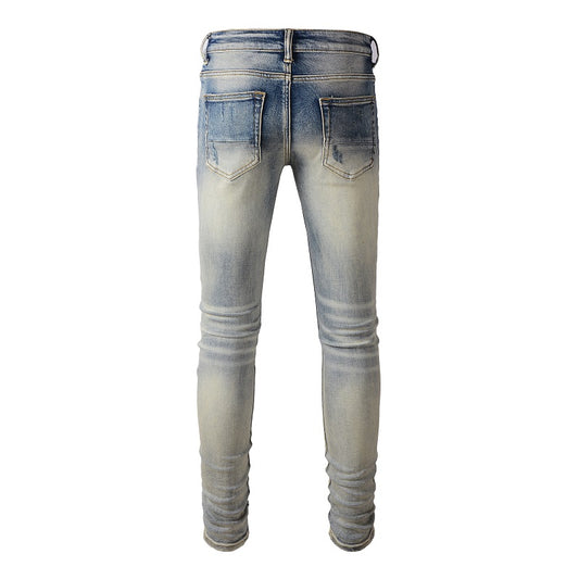 Jeans Azul Bebé Desgastado con Parches Iridiscentes para Hombre - Image 2