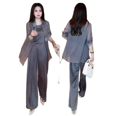 Conjunto de 3 Piezas: Blusa Protección Solar, Pantalón Ancho y Complemento Casual - Image 4