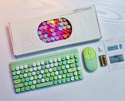 Combo Teclado y Ratón Inalámbrico Retro Lunares Colorido Portátil - Image 14