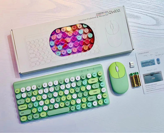 Combo Teclado y Ratón Inalámbrico Retro Lunares Colorido Portátil - Image 14