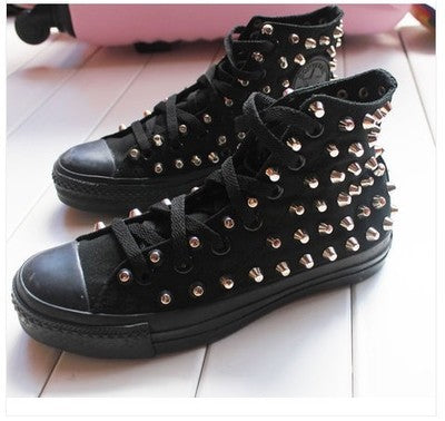 Zapatillas Altas Estilo Coreano con Remaches y Efecto Desgastado para Chicas - Image 2