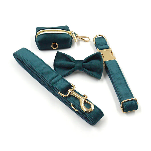 Collar y Correa para Mascotas Terciopelo Verde Esmeralda con Herrajes Dorados - Image 15