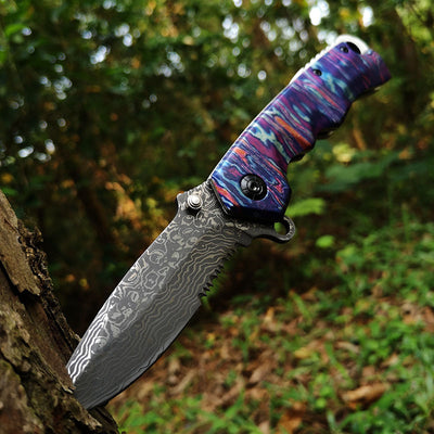 Cuchillo Plegable de Acero Inoxidable con Hoja Damasco para Exterior - Image 9