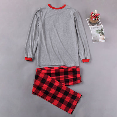 Family Christmas pajama set with grey long-sleeve tops featuring a red truck with a tree, and red and black buffalo plaid pants. Includes adult, kids, and baby - Image 2