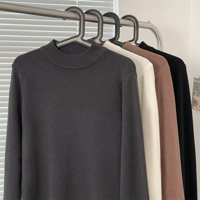Suéter Mock Neck de Manga Larga Holgado para Hombre - Camiseta Base Casual - Image 11
