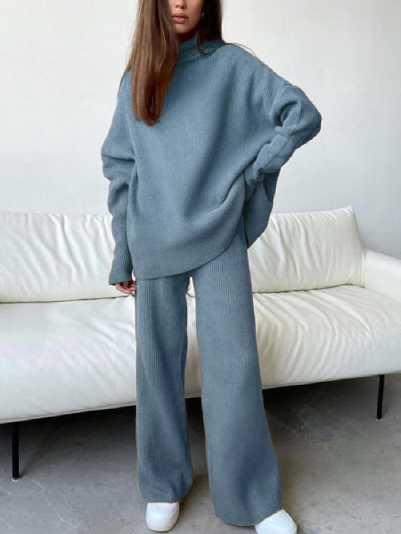 Pantalón Ancho de Talle Alto con Cuello Alzado y Mangas Largas