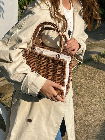 Bolsa Cuadrada Japonesa de Lona con Tejido de Ratán - Image 6