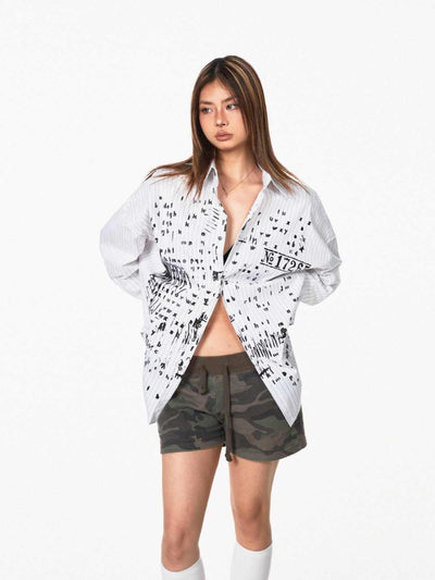 Camisa Larga Estampada a Rayas con Letras para Mujer - Image 3