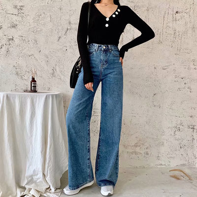 Pantalones Vaqueros Anchos Versátiles para Otoño e Invierno