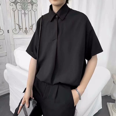 Camisa Suelta de Manga Corta en Color Sólido para Hombre - Image 6