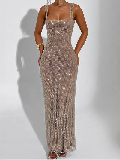 Vestido de Lentejuelas con Tirantes Dobles y Red Decorativa - Image 4
