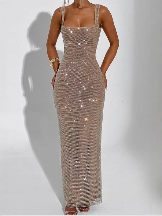 Vestido de Lentejuelas con Tirantes Dobles y Red Decorativa - Image 4