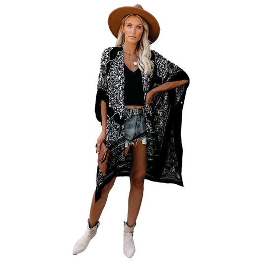 Cardigan Playero Estampado con Flecos - Blusa Suelta y Cómoda para Mujer - Image 2