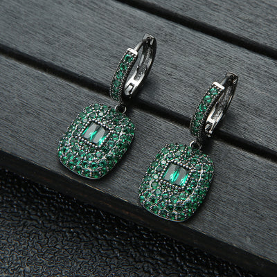 Aretes Cuadrados de Circonio Verde con Colgante Redondo - Image 3