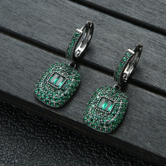 Aretes Cuadrados de Circonio Verde con Colgante Redondo - Image 3