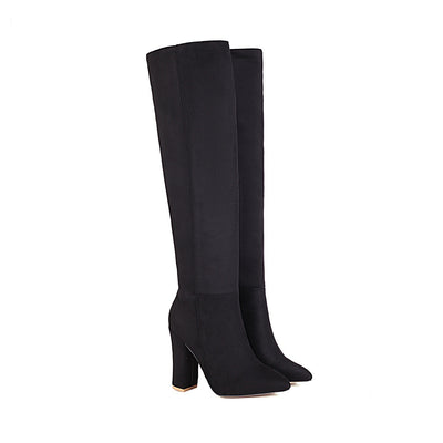 Botas de Gamuza hasta la Rodilla con Tacón Medio y Punta Redonda para Mujer - Image 4