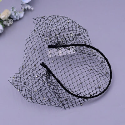 Velo Nupcial con Strass y Cinta Frontal de Malla - Negro y Blanco - Image 5