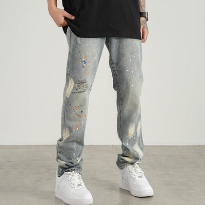 Jeans Rectos Hombre Corte Cuchillo Tinta Suelta