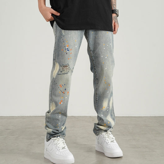 Jeans Rectos Hombre Corte Cuchillo Tinta Suelta