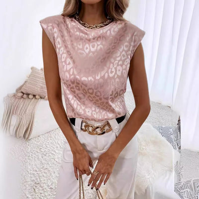 Blusa Satinada Suelta de Manga Corta para Mujer