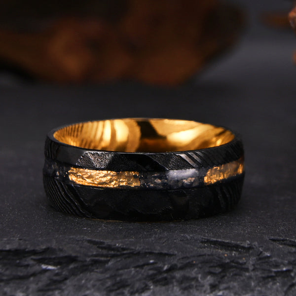 Anillo Damasceno Chapado en Dos Tonos de 8mm para Hombre