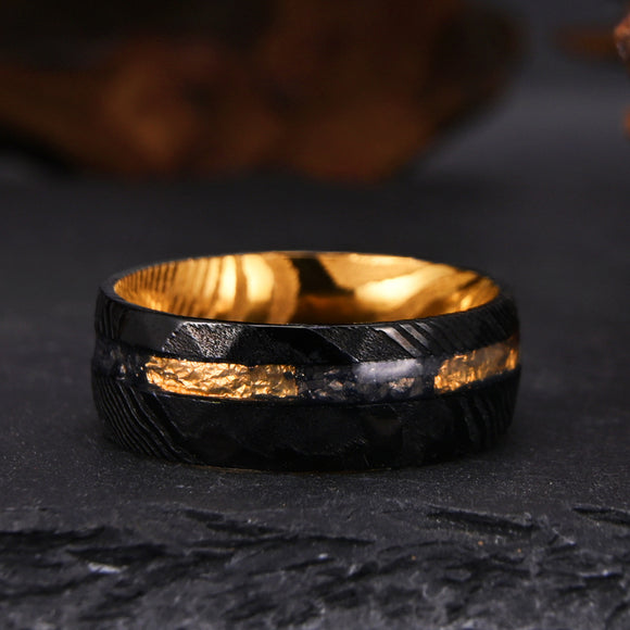 Anillo Damasceno Chapado en Dos Tonos de 8mm para Hombre