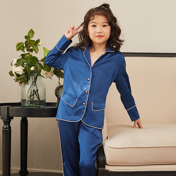 Pijamas de Seda Manga Larga para Niños y Niñas - Conjunto Fresco y Cómodo
