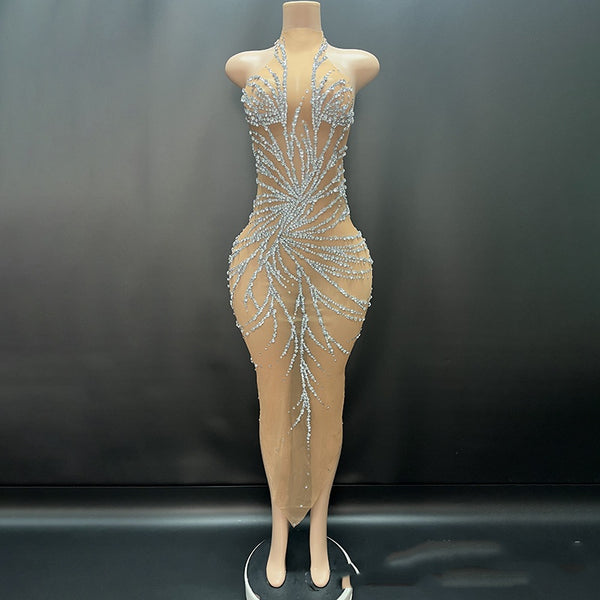 Vestido de Noche Gasa Cristal Brillante para Anfitriona