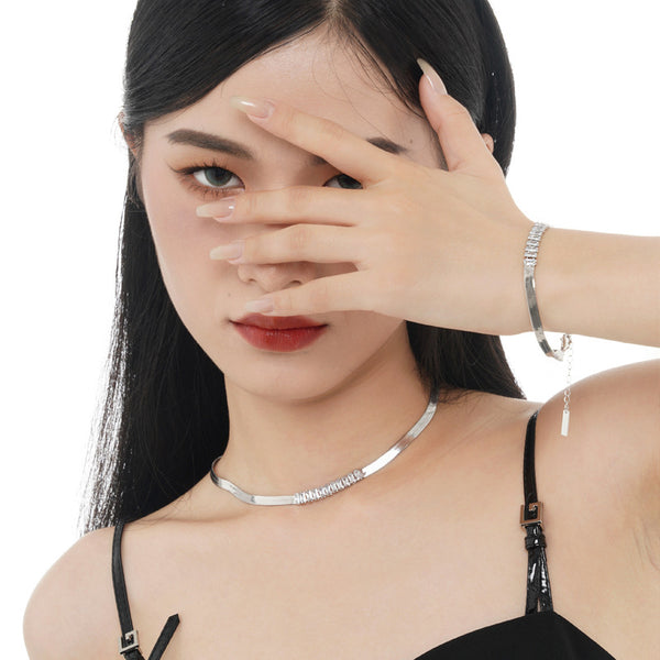 Pulsera Zirconia Plata 925 Cadena Malla Diamante Cuadrado Hueso de Serpiente Rojo Lujo