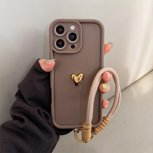 Funda de Silicona para Celular con Diseño de Corazón y Cordón Dorado - Image 17