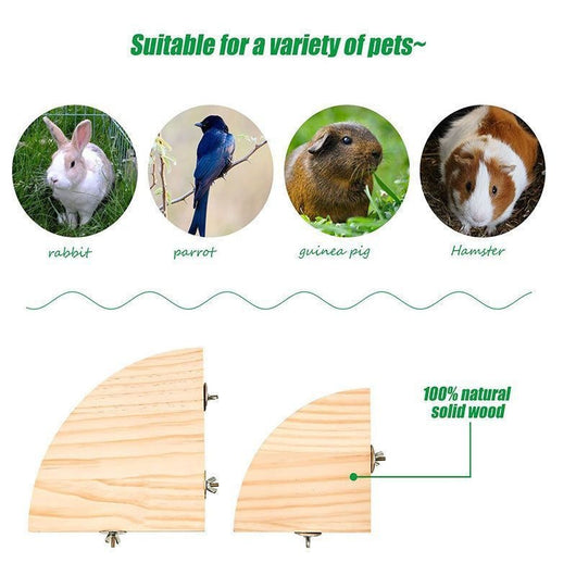 Semicircular solid wood bird cage platform with metal wingnut fasteners, designed for perching and playing. - Image 16